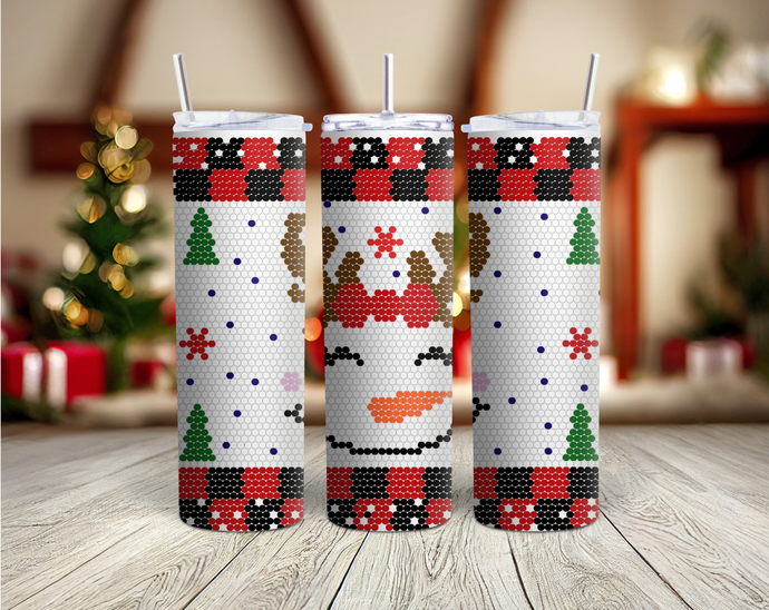 ss16/4mm 20oz Skinny Tumbler Snowman Reindeer Plaid # Rhinestone Template