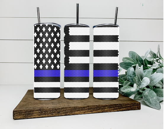 ss16/4mm 20oz Skinny Tumbler Flag with Blue Stripe Rhinestone Template