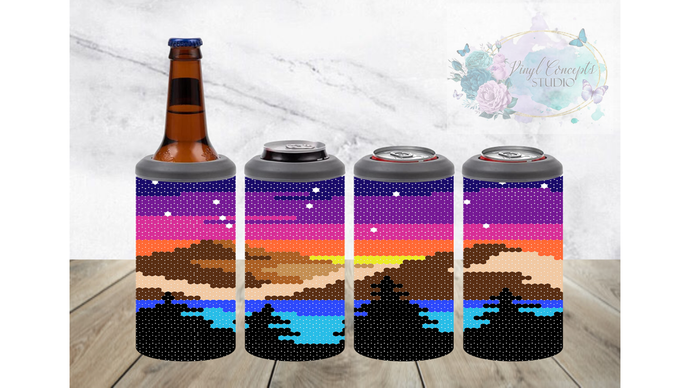 4 in 1 Hogg Can Cooler - Mountain Sunset Rhinestone Template