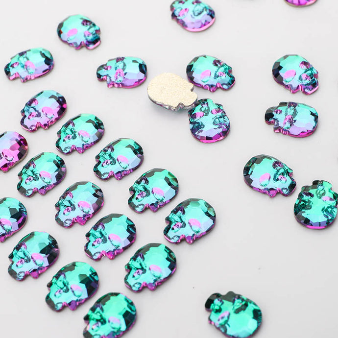 Green Flame Skull Flatback Rhinestones 40pcs